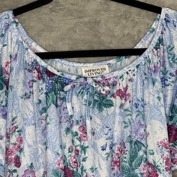 Improved Living 3X Shirt Top Blue Floral Flower Short Sleeve Scoop Neck Womens - Picture 3 of 6